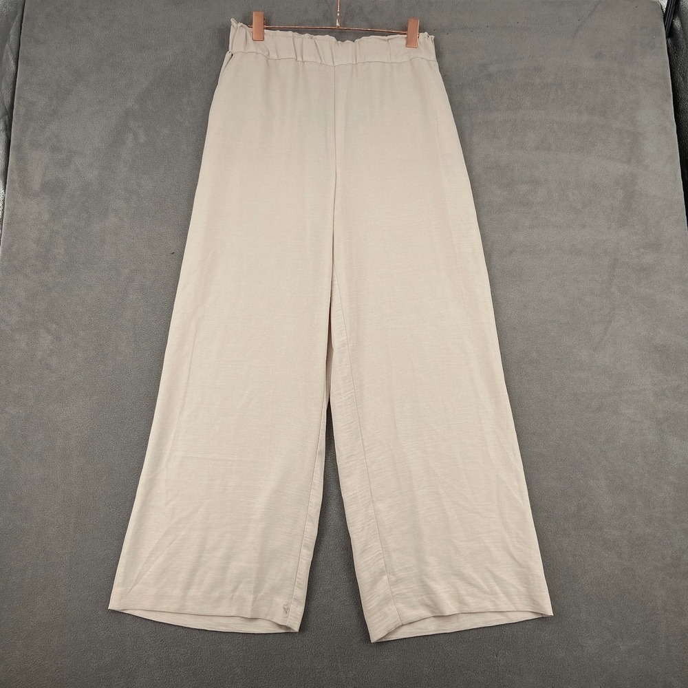 Hilary Radley Pants Womens Medium Beige High Rise Wide Leg Everyday Wear Comfort